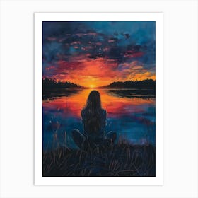 Sunset lonely girl Art Print