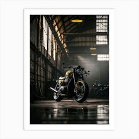 Triumph Motorcycle In A Warehouse Art Print