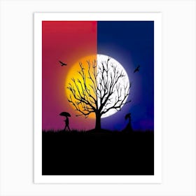 Sunset And Tree Art Print