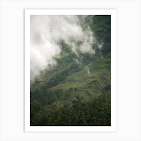 Hiking Through Greens And Clouds Art Print