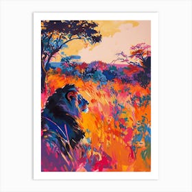 Transvaal Lion Hunting In The Savannah Fauvist Painting 3 Art Print