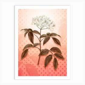 Elderberry Flowering Plant Vintage Botanical in Peach Fuzz Polka Dot Pattern n.0179 Art Print