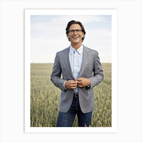 Businessman Smartly Dressed In A Grey Suit With Crisp Button Down Shirt And Jeans Stands Confident Art Print