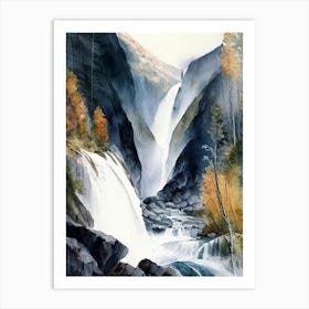 Kjosfossen, Norway Water Colour  (2) Art Print