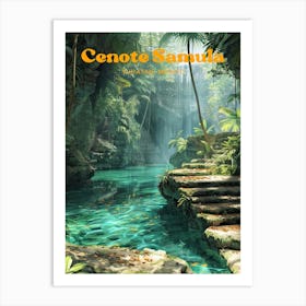 Cenote Samula Mexico Digital Travel Illustration Art Print