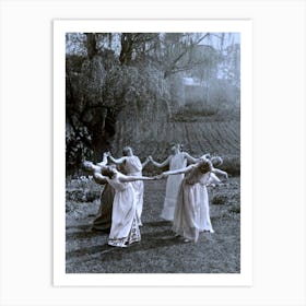 Circle of Witches Dancing - Ritual Pagan Ladies Dance 1921 Vintage Art Deco Remastered Photograph - Spiritual Witchy Fairytale Fairies Witchcraft Spells Calling the Moon Goddess Selene Mayday or Midsummer 4 Art Print