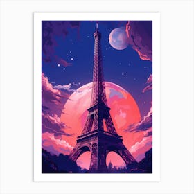 Eiffel Tower at Night in Paris Painting Art Print