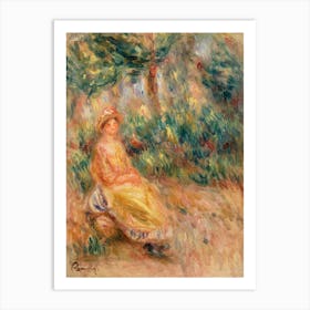 Woman In Pink And Yellow In A Landscape, Pierre Auguste Renoir Art Print