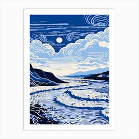 A Screen Print Of Croyde Bay Beach Devon 3 Art Print