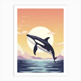 Orca Whale & Sun Retro Geometric Art Print