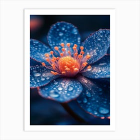 Blue Flower With Water Droplets Art Print