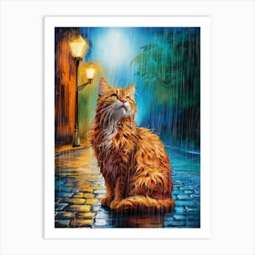 Cat In The Rain 2 Art Print