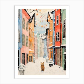 Cat In The Streets Of Zurich   Switzerland With Snow 2 Art Print