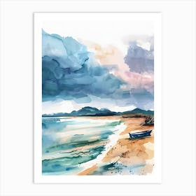 Watercolor Of A Boat On The Beach Art Print