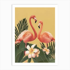 Lesser Flamingo And Plumeria Minimalist Illustration 4 Art Print