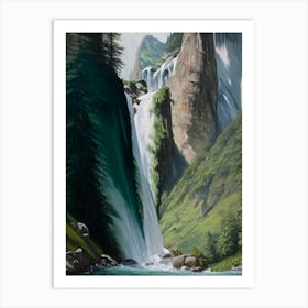 Lauterbrunnen Valley Waterfalls, Switzerland Peaceful Oil Art  Art Print