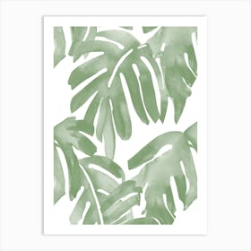 Tropical Leaves, Watercolor Sage Green Botanical 1 Art Print