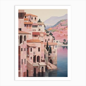 Kotor Montenegro 1 Vintage Pink Travel Illustration Art Print