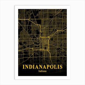 Indianapolis Gold City Map 1 Art Print