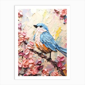 Blue Bird On Pink Blossoms Art Print