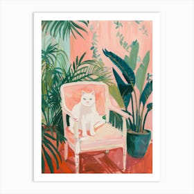 Cat In Pink Chair 1 Art Print