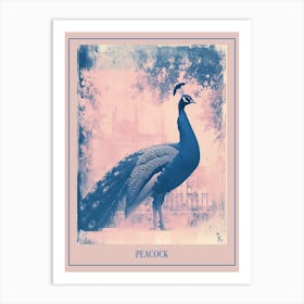 Peacock In A Palace Cyanotype Inspired 2 Poster Art Print
