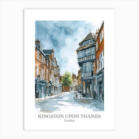 Kingston Upon Thames London Borough   Street Watercolour 1 Poster Art Print