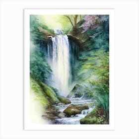 Fairy Glen Waterfall, United Kingdom Water Colour  (2) Art Print