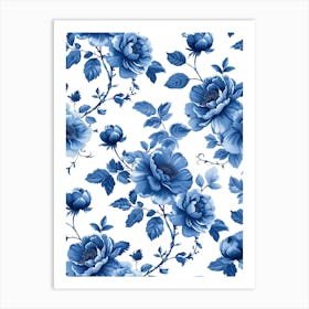 Blue And White Floral Pattern 17 Art Print