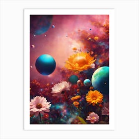 Flowers And Planets Art Print