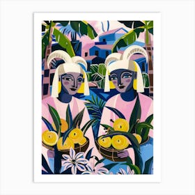 Two Women With Baskets Of Fruit Art Print