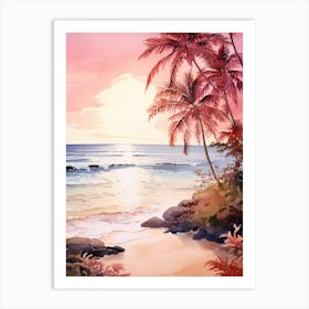 Watercolor Painting Of Anakena Beach, Easter Island 4 Art Print