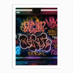 Graffiti Wall, Neon Art Print