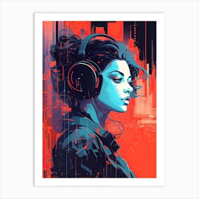 Girl With Headphones 2 Art Print