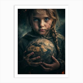 Girl Holding A Globe 2 Art Print