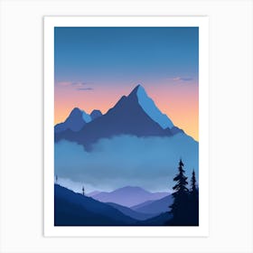 Misty Mountains Vertical Composition In Blue Tone 1 Art Print