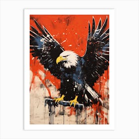 Bald Eagle, Woodblock Animal  Drawing 4 Art Print