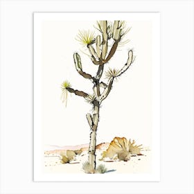 Joshua Tree In Mojave Desert Minimilist Watercolour  Art Print