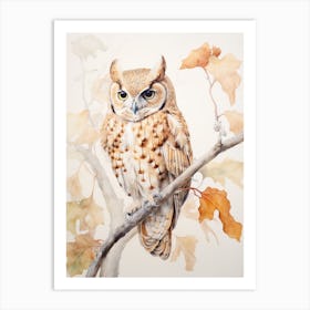 Vintage Bird Drawing Eastern Screech Owl 1 Art Print