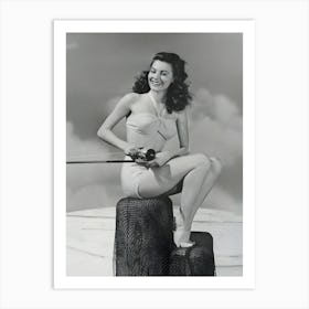 American Actress And Singer Ava Gardner With A Fishing Rod, Circa 1945 Art Print