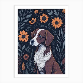 Floral Dog Portrait Boho Minimalism (34) Art Print