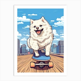 American Eskimo Dog Skateboarding Illustration 4 Art Print