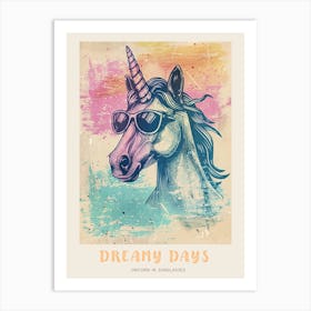 Pastel Unicorn In Sunglasses Illustration 3 Poster Art Print