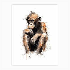 Playful Thinker Monkey Watercolour Painting 4 Art Print