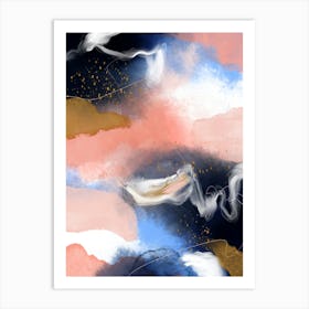 Blue Blush Gold Abstract Art Art Print