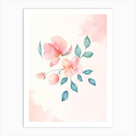 Watercolor Flowers On A Pink Background Art Print