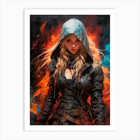 Girl In Flames Art Print