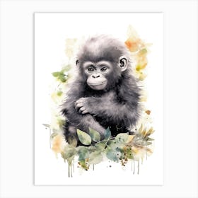 Baby Gorilla Art Watercolour Nursery 2 Art Print