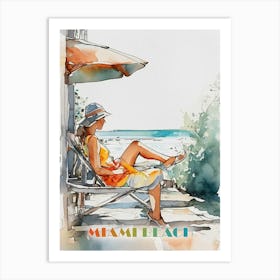 Miami Beach Watercolor Painting Art Print