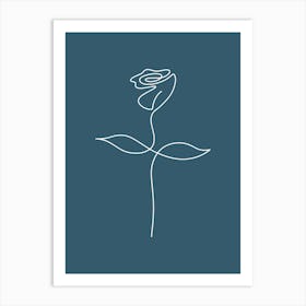 Single Rose On A Blue Background Art Print